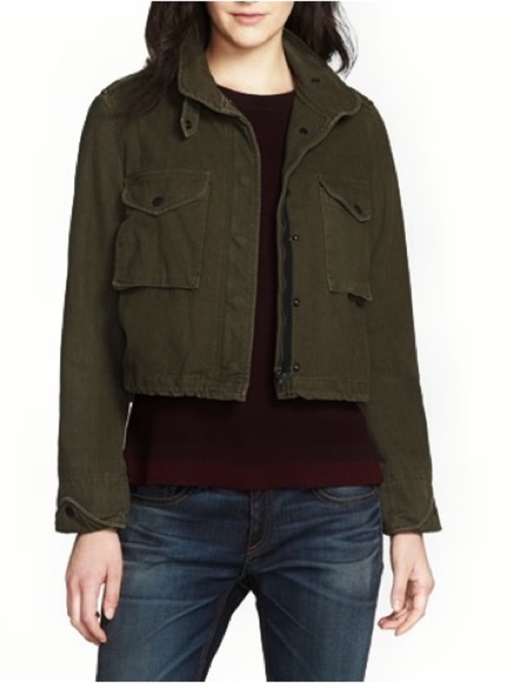 Rag & Bone M15 Cropped Military Jean Jacket M Fatigue Olive Green